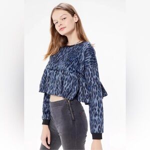 URBAN OUTFITTERS Cropped Cheetah Print Peplum Hem Faux Fur Oversized Shirt Large